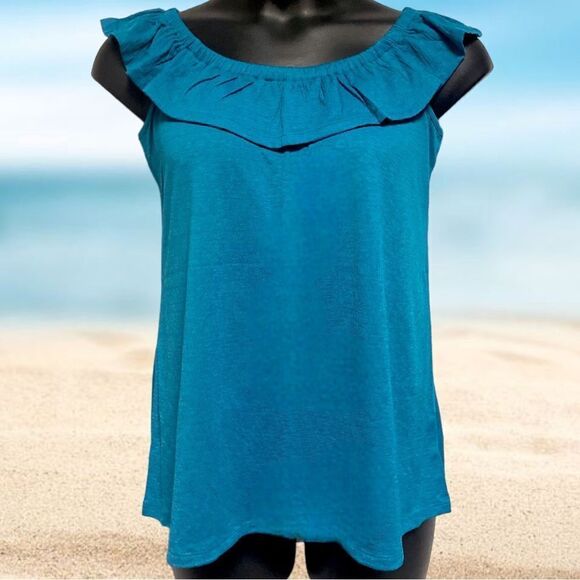 Lane bryant Aqua Blue Classic Off-The-Shoulder Ruffle Tank New with Tags - Picture 11 of 11